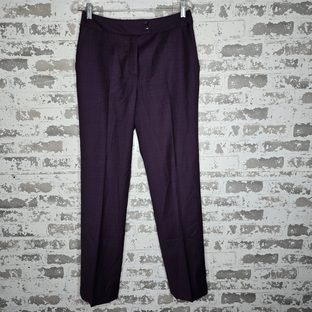 Indochino Dress Pants‎ Womens 10 Purple Plaid 100% Wool Super 120s Straight Leg